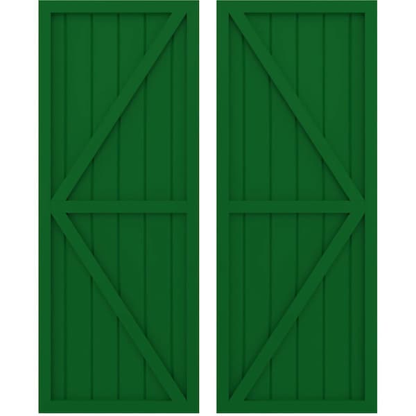 Ekena Millwork Americraft 6-Board Wood 2 Equal Panel Frmd Board-n-Batten Shutters w/Dbl Z-Bar, ARW102BF621X77HGH, PR ARW102BF621X77HGH - main